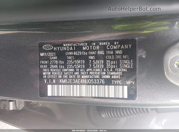 KM8JE3AE4NU053376 2022 HYUNDAI TUCSON Black Vista del compartimento del motor