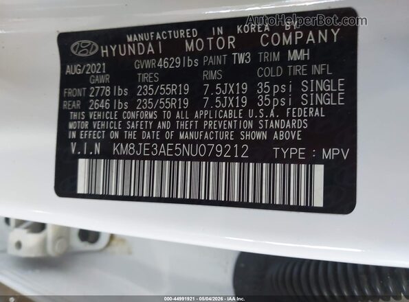 KM8JE3AE5NU079212 2022 HYUNDAI TUCSON White 