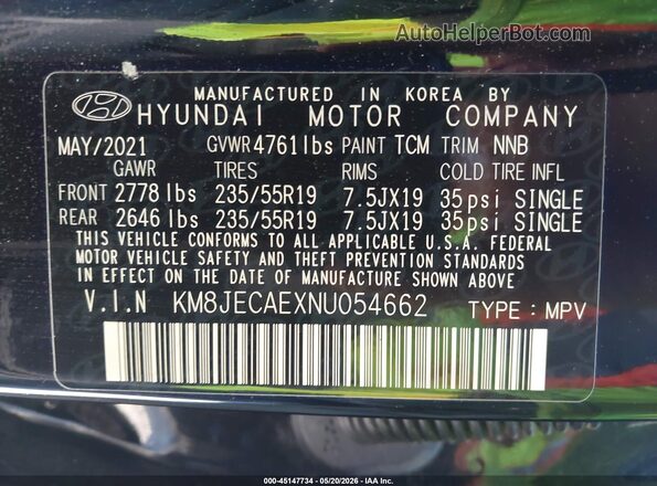 KM8JECAEXNU054662 2022 HYUNDAI TUCSON Black Вид підкапотного простору