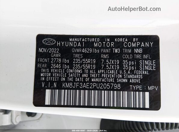 KM8JF3AE2PU205798 2023 HYUNDAI TUCSON White ძრავის განყოფილების ხედი