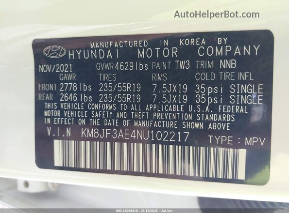 KM8JF3AE4NU102217 2022 HYUNDAI TUCSON White Engine compartment view