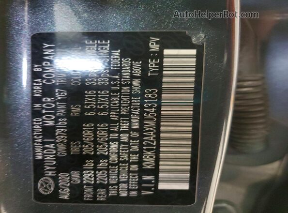 KM8K12AAXMU643183 2021 HYUNDAI KONA Gray VIN კოდის სტიკერის ხედი