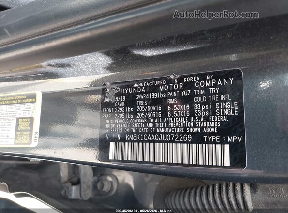 KM8K1CAA0JU072269 2018 HYUNDAI KONA Gray Vista del compartimento del motor