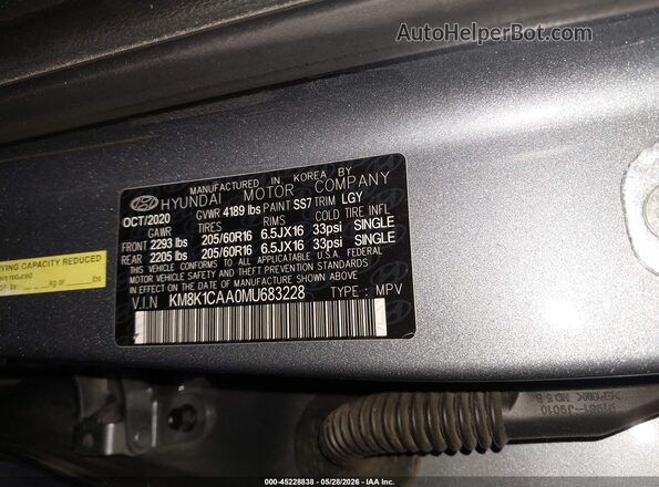 KM8K1CAA0MU683228 2021 HYUNDAI KONA Gray Շարժիչի բաժամունքի տեսք