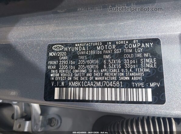 KM8K1CAA2MU704581 2021 HYUNDAI KONA Gray Widok komory silnika