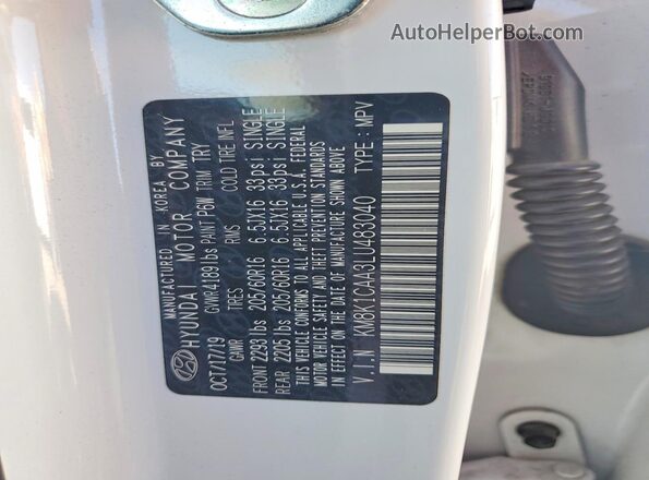 KM8K1CAA3LU483040 2020 HYUNDAI KONA Белый Вид наклейки с VIN-кодом