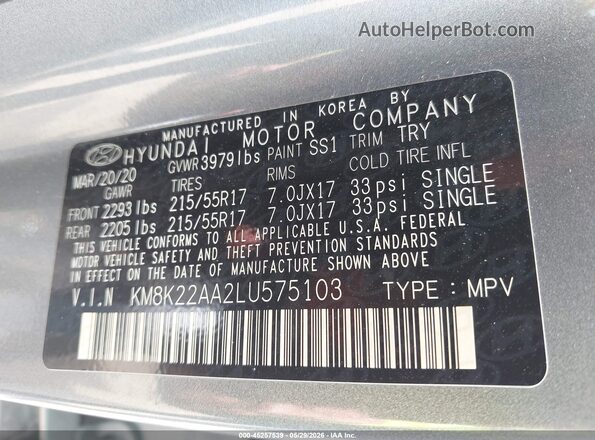 KM8K22AA2LU575103 2020 HYUNDAI KONA Blue 