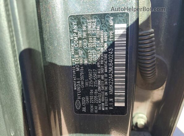 KM8K22AA2MU640243 2021 HYUNDAI KONA Charcoal Vista de la etiqueta del VIN