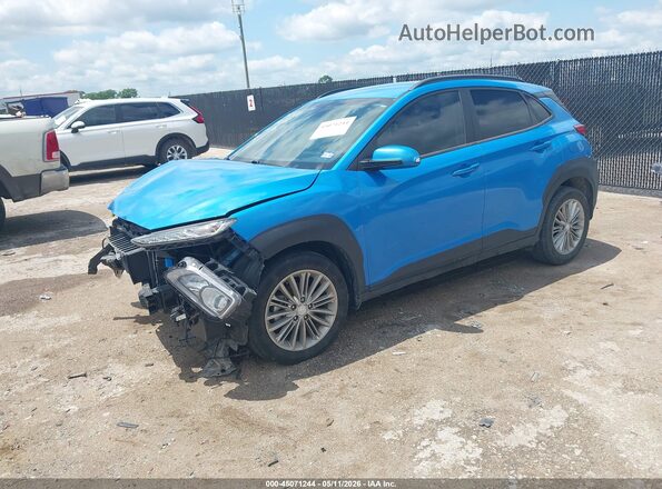 KM8K22AA7MU638360 2021 HYUNDAI KONA Blue წინა მარცხენა ხედი სამი მეოთხედიდან