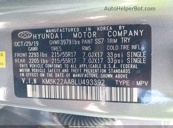 KM8K22AA8LU493392 2020 HYUNDAI KONA Silver 