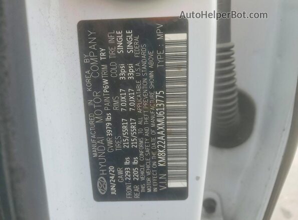 KM8K22AAXMU613775 2021 HYUNDAI KONA White VIN կոդի պիտակի տեսք