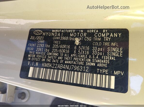 KM8K22AB4NU796312 2022 HYUNDAI KONA Gray Widok komory silnika