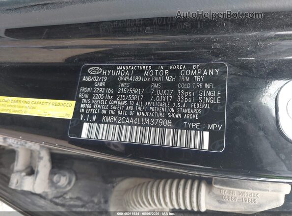 KM8K2CAA4LU437908 2020 HYUNDAI KONA Black Շարժիչի բաժամունքի տեսք
