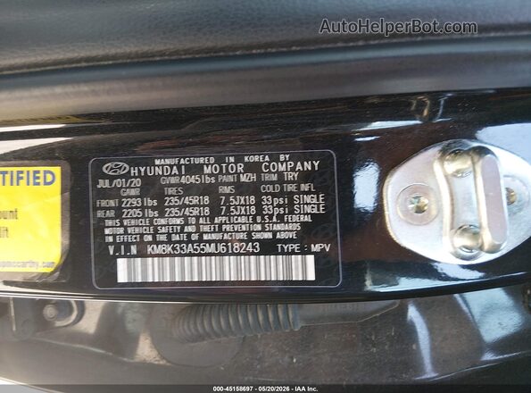 KM8K33A55MU618243 2021 HYUNDAI KONA Black Vista del compartimento del motor
