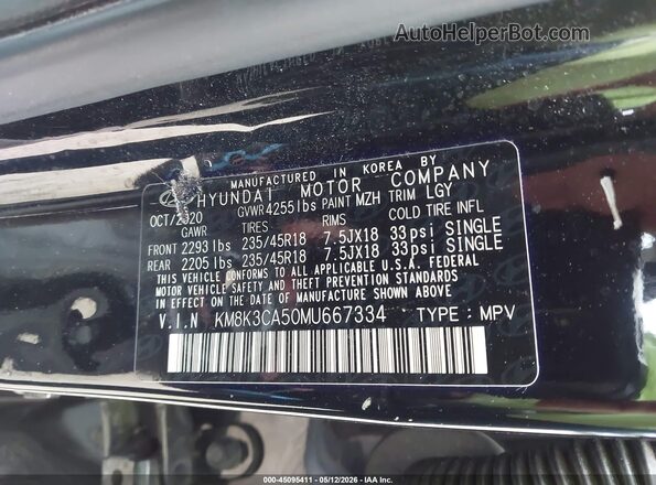 KM8K3CA50MU667334 2021 HYUNDAI KONA Black Widok komory silnika