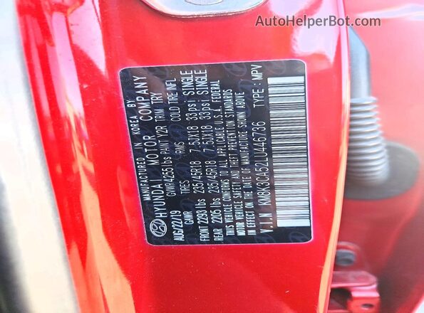 KM8K3CA52LU446736 2020 HYUNDAI KONA Red Вид наклейки з VIN-кодом