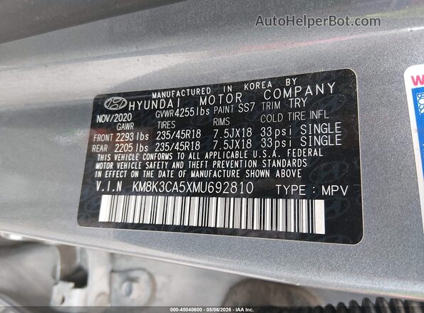 KM8K3CA5XMU692810 2021 HYUNDAI KONA Gray Vista del compartimento del motor