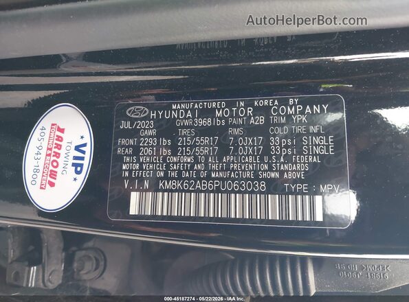 KM8K62AB6PU063038 2023 HYUNDAI KONA Black Vista del compartimento del motor