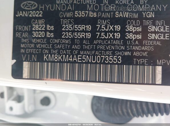 KM8KM4AE5NU073553 2022 HYUNDAI IONIQ 5 White Вид підкапотного простору