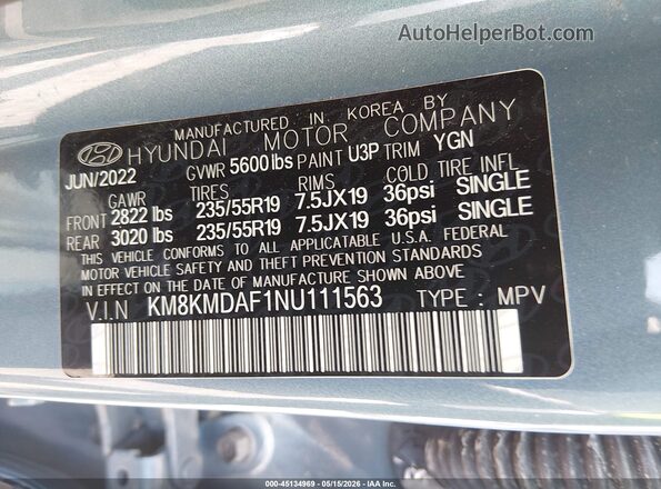 KM8KMDAF1NU111563 2022 HYUNDAI IONIQ 5 Light Blue Շարժիչի բաժամունքի տեսք