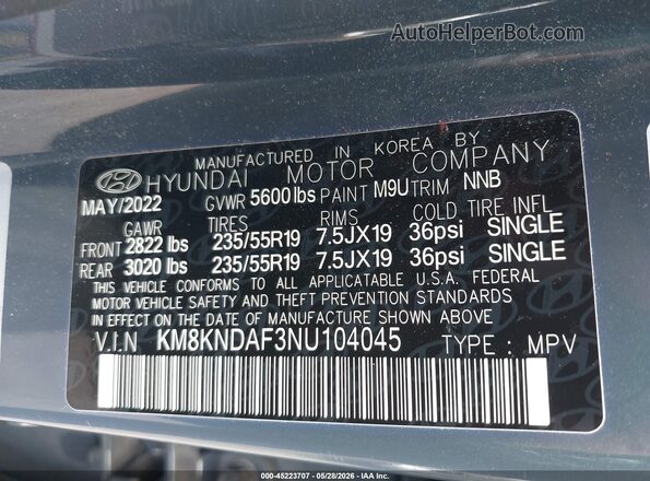 KM8KNDAF3NU104045 2022 HYUNDAI IONIQ 5 Бирюзовый Вид подкапотного пространства
