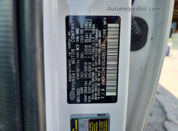 KM8R1DHEXNU486744 2022 HYUNDAI PALISADE White VIN კოდის სტიკერის ხედი