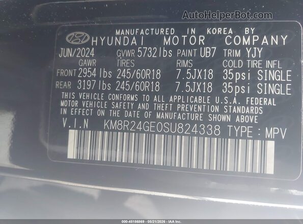 KM8R24GE0SU824338 2025 HYUNDAI PALISADE Black Շարժիչի բաժամունքի տեսք