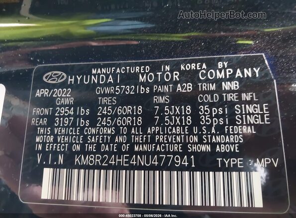 KM8R24HE4NU477941 2022 HYUNDAI PALISADE Black Widok komory silnika