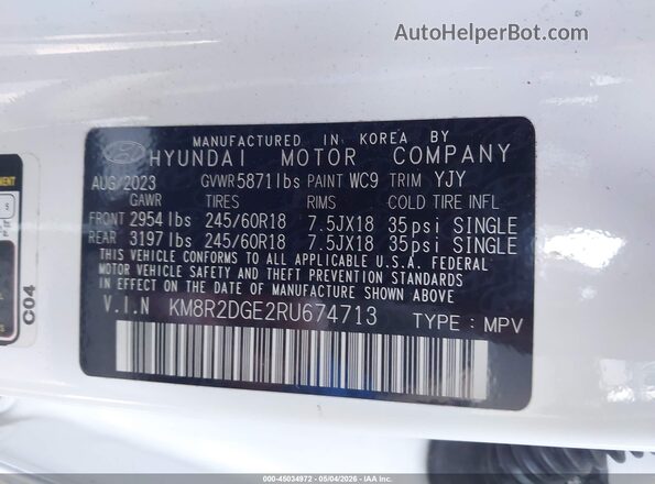 KM8R2DGE2RU674713 2024 HYUNDAI PALISADE White ძრავის განყოფილების ხედი