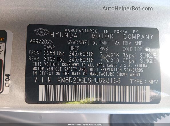 KM8R2DGE8PU628168 2023 HYUNDAI PALISADE Gray ძრავის განყოფილების ხედი