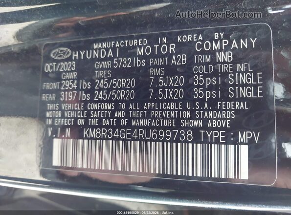 KM8R34GE4RU699738 2024 HYUNDAI PALISADE Black Շարժիչի բաժամունքի տեսք