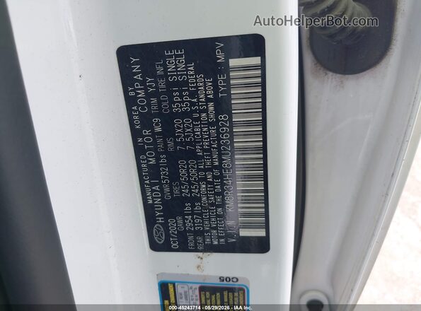 KM8R34HE8MU236928 2021 HYUNDAI PALISADE White ძრავის განყოფილების ხედი