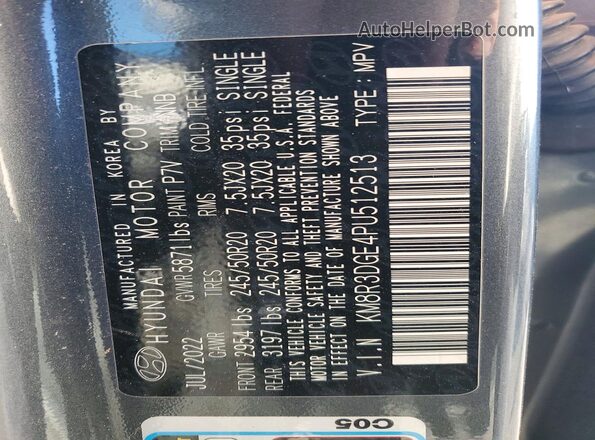 KM8R3DGE4PU512513 2023 HYUNDAI PALISADE Gray VIN կոդի պիտակի տեսք