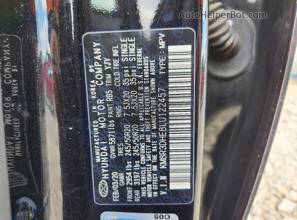 KM8R3DHE8LU122457 2020 HYUNDAI PALISADE Черный Вид наклейки с VIN-кодом