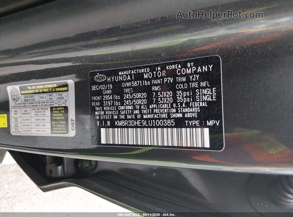 KM8R3DHE9LU100385 2020 HYUNDAI PALISADE Gray Widok komory silnika