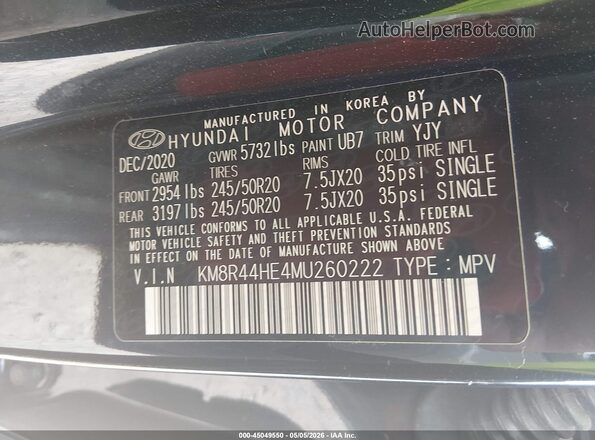 KM8R44HE4MU260222 2021 HYUNDAI PALISADE Black 