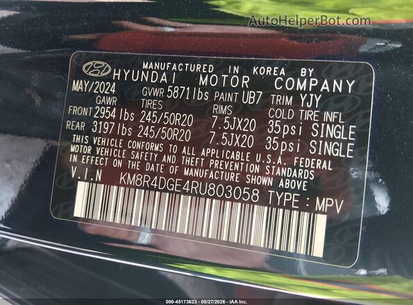 KM8R4DGE4RU803058 2024 HYUNDAI PALISADE Black ძრავის განყოფილების ხედი