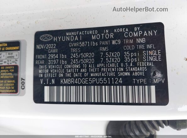 KM8R4DGE5PU551124 2023 HYUNDAI PALISADE Белый Вид подкапотного пространства