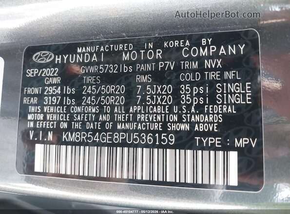 KM8R54GE8PU536159 2023 HYUNDAI PALISADE Gray Շարժիչի բաժամունքի տեսք