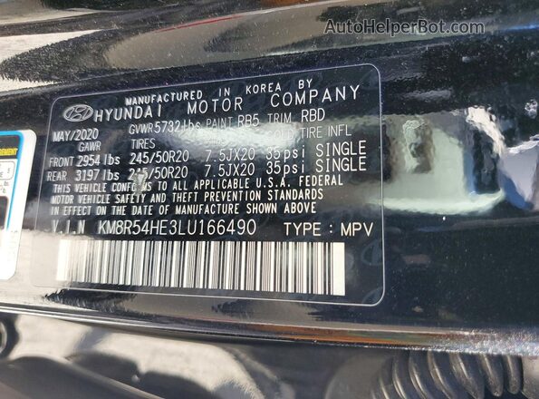 KM8R54HE3LU166490 2020 HYUNDAI PALISADE Black 