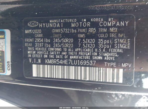 KM8R54HE7LU169537 2020 HYUNDAI PALISADE Black Engine compartment view