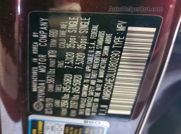 KM8R5DHE3LU080290 2020 HYUNDAI PALISADE Black VIN sticker view