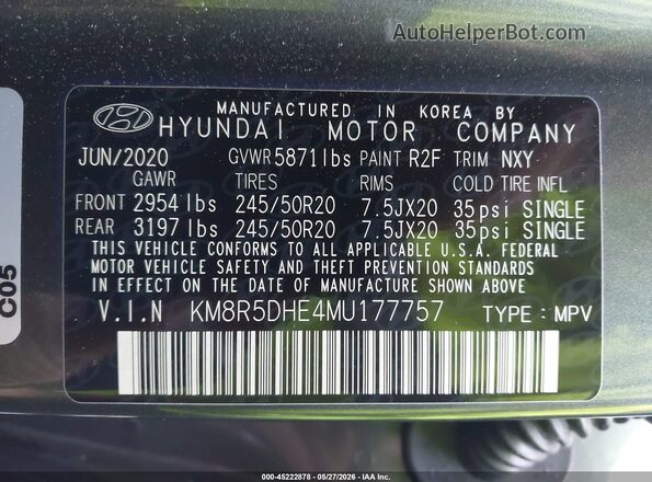 KM8R5DHE4MU177757 2021 HYUNDAI PALISADE Black ძრავის განყოფილების ხედი