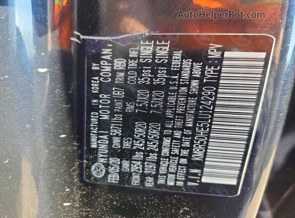 KM8R5DHE5LU124290 2020 HYUNDAI PALISADE Угольный Вид наклейки с VIN-кодом