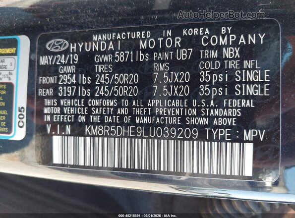 KM8R5DHE9LU039209 2020 HYUNDAI PALISADE Black Engine compartment view
