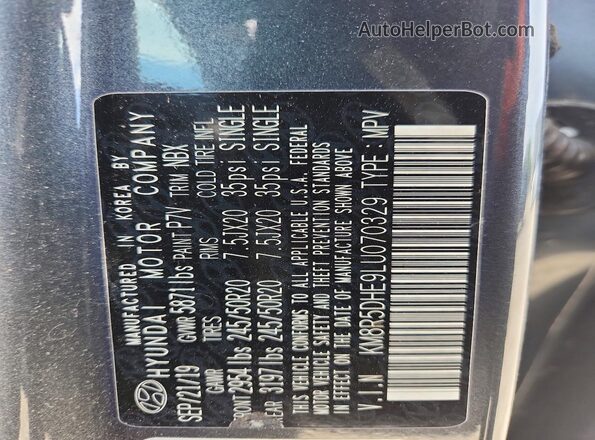 KM8R5DHE9LU070329 2020 HYUNDAI PALISADE Gray VIN կոդի պիտակի տեսք