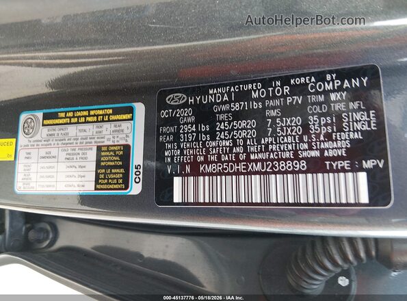 KM8R5DHEXMU238898 2021 HYUNDAI PALISADE Gray Вид підкапотного простору