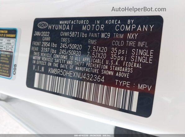 KM8R5DHEXNU432364 2022 HYUNDAI PALISADE White Widok komory silnika