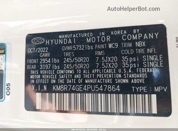 KM8R74GE4PU547864 2023 HYUNDAI PALISADE White Engine compartment view
