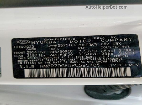 KM8R7DGE5PU595485 2023 HYUNDAI PALISADE White Vista de la etiqueta del VIN